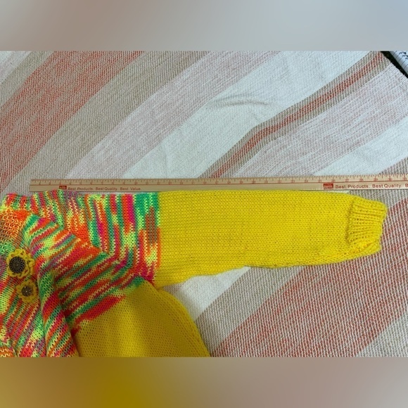 Handmade Knit Yellow Neon Flower Detail Mock Neck Sweater - Picture 11 of 11